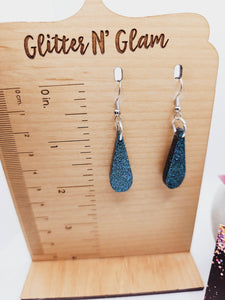 1783 Black Resin with Teal Glitter Dangle Earrings