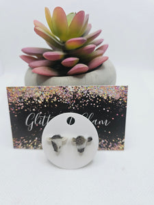 1759 Black/White Sparkly Resin Cow Head Stud Earrings