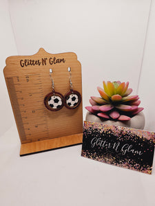 1852 Wooden Soccer Dangle Earrings