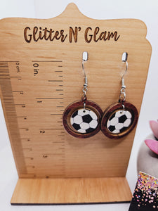 1852 Wooden Soccer Dangle Earrings