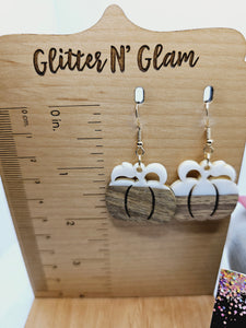 1875 White Resin/wood Pumpkin Dangle Earrings