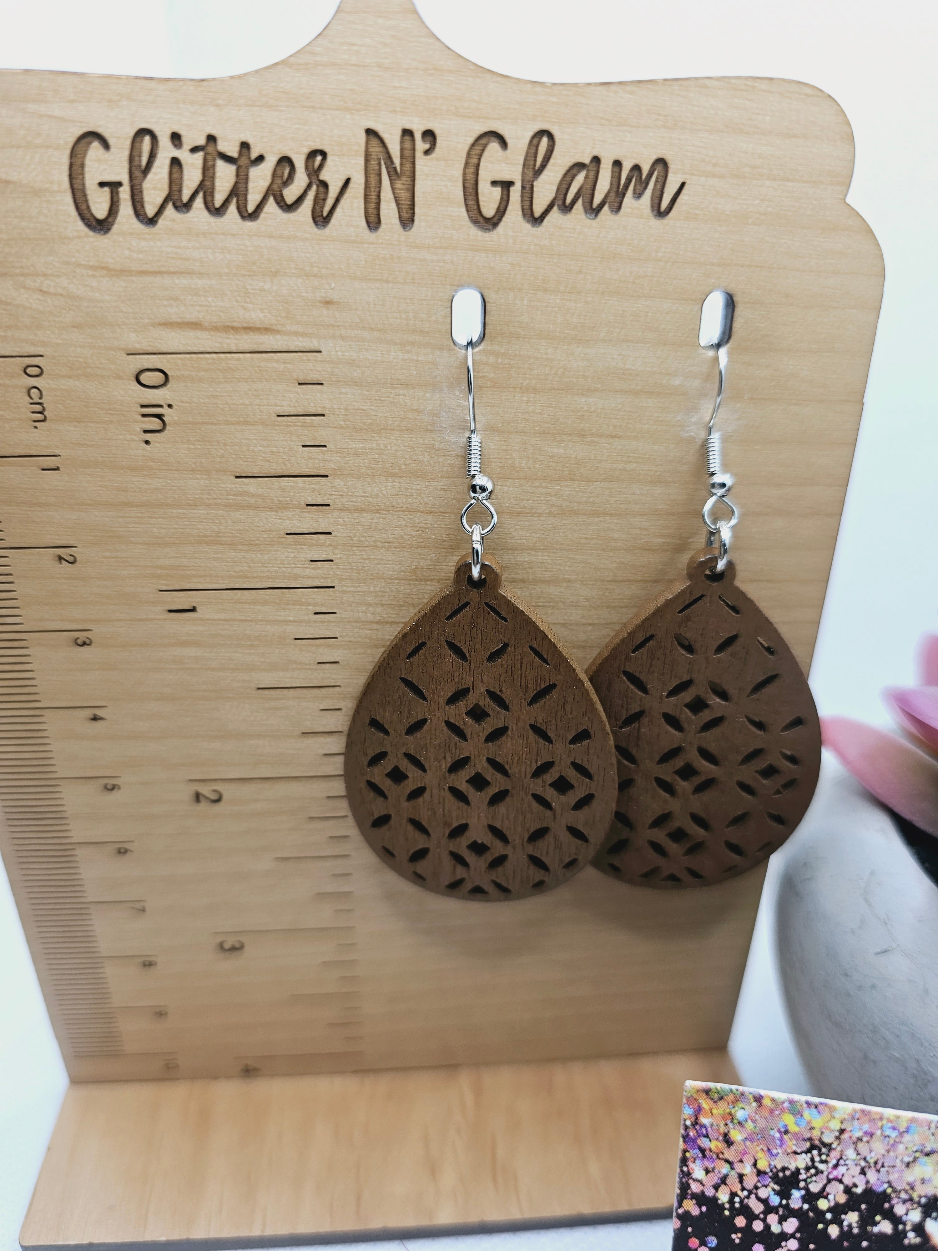 1889 Brown Wood Cut Out Dangle Earrings