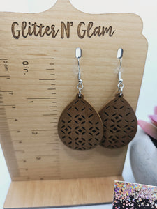 1889 Brown Wood Cut Out Dangle Earrings