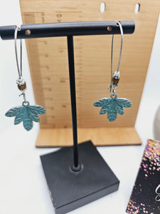 1935 Teal Leaf Dangle Earrings