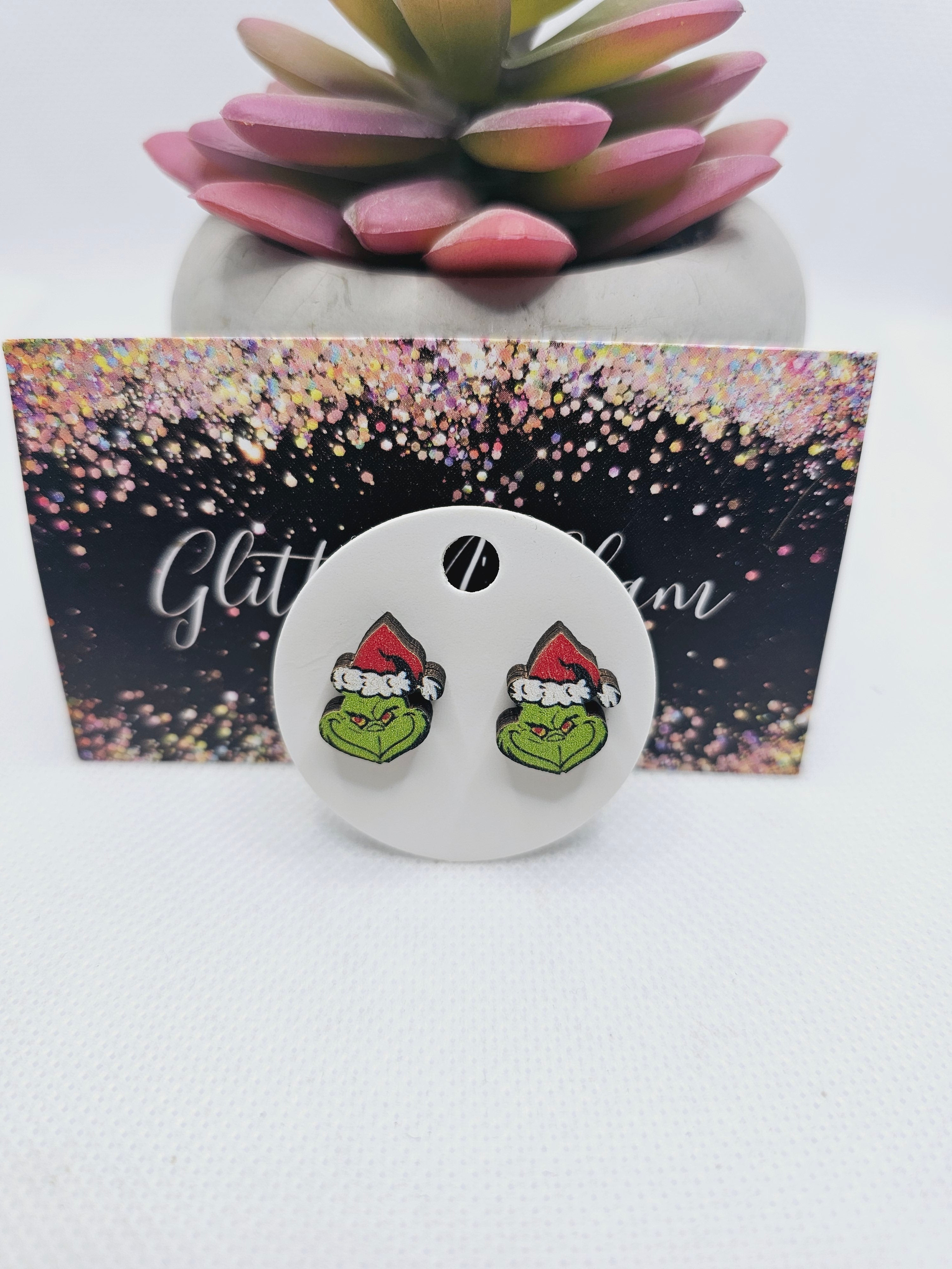 2000 Grinch Wood Stud Earrings