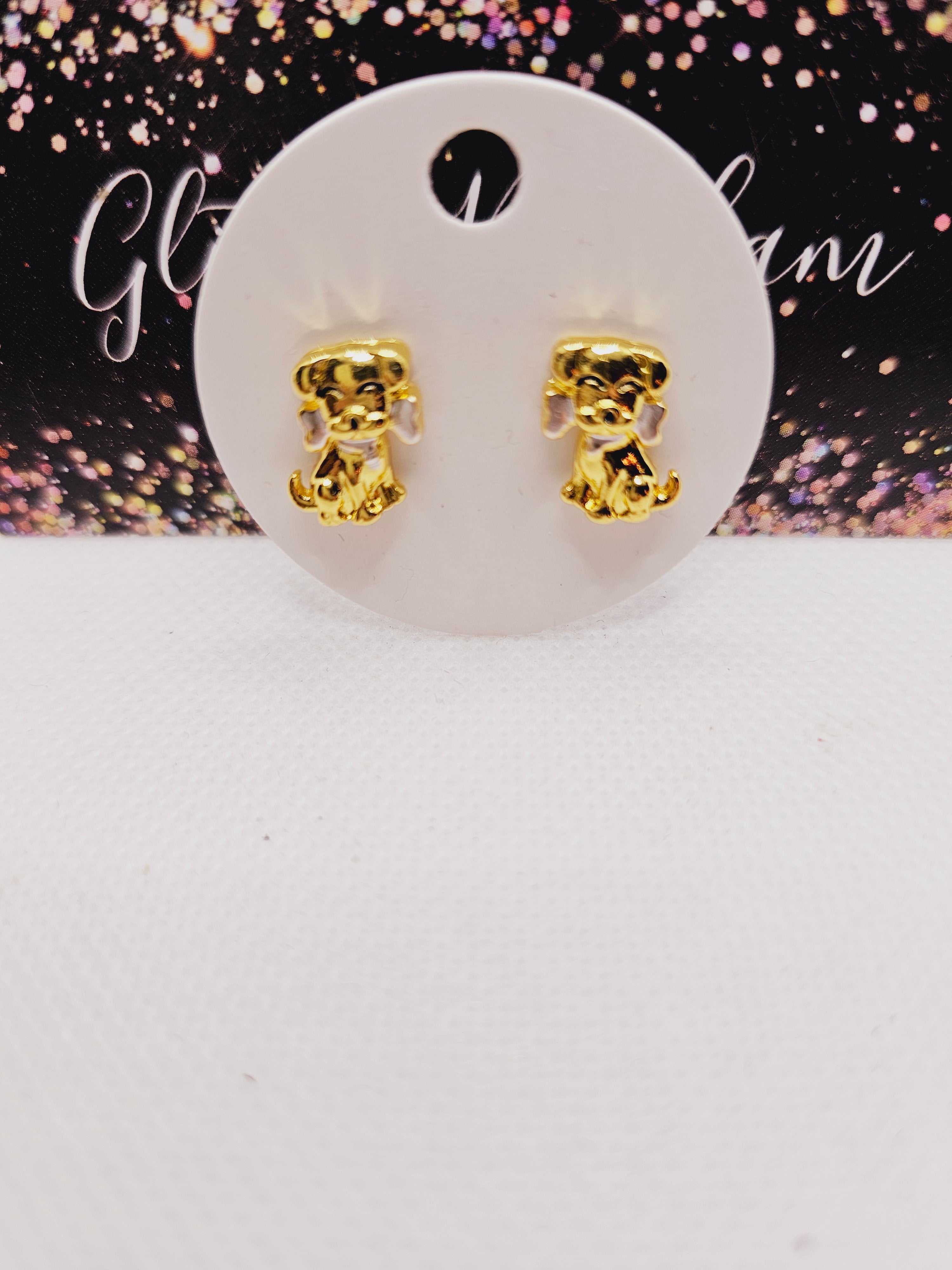 2064 Gold Puppy with Silver Bone Stud Earrings