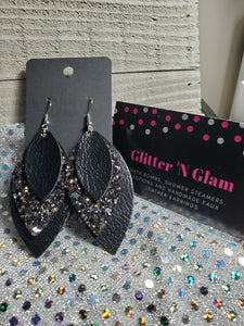 146 Black and Black/Silver Sparkle Oblong Dangle Earrings