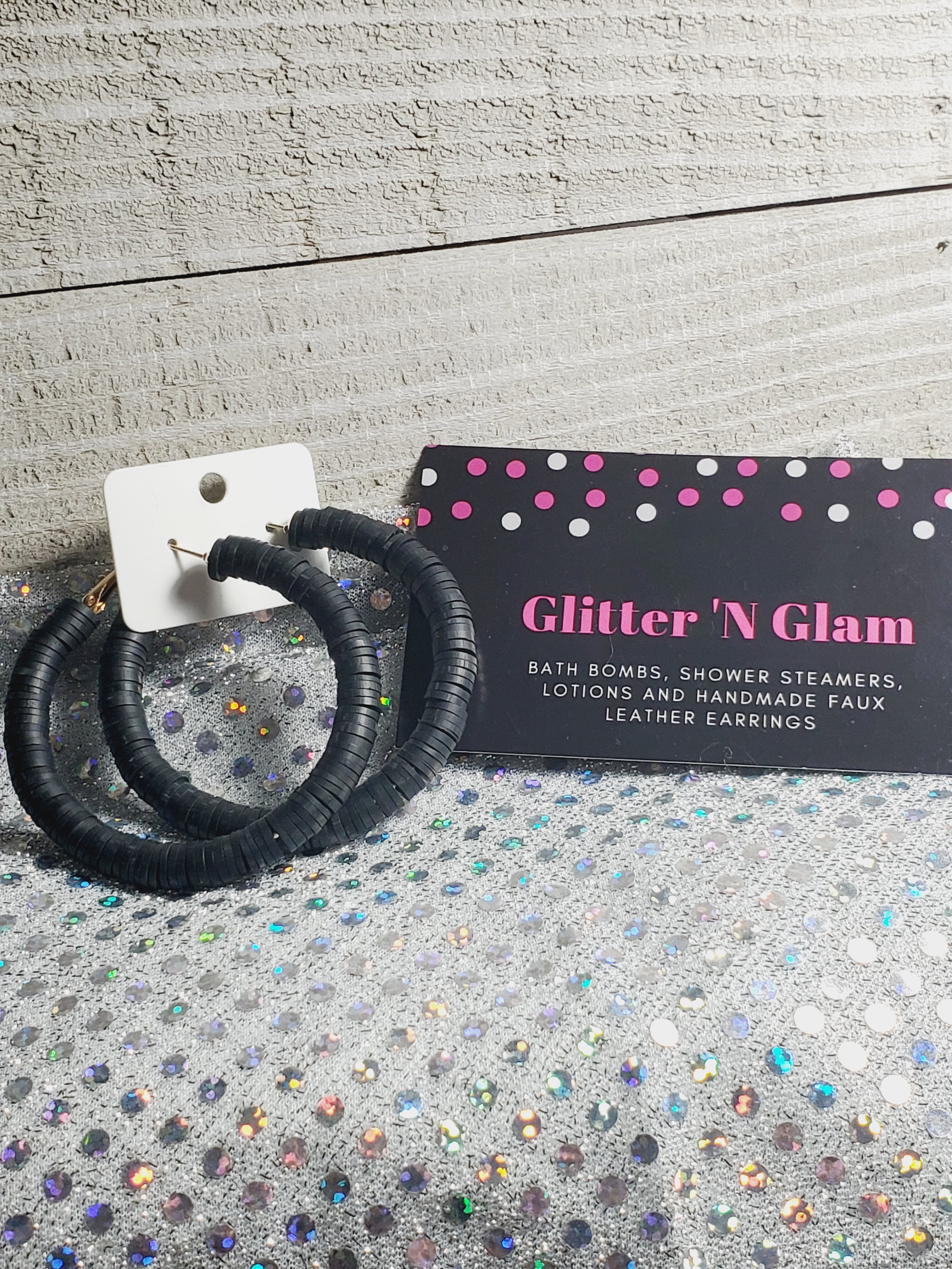 351 Black Polymer Clay Disc Hoop Earrings