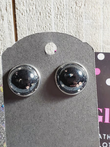 855 Black With Silver Specs Stud Earrings