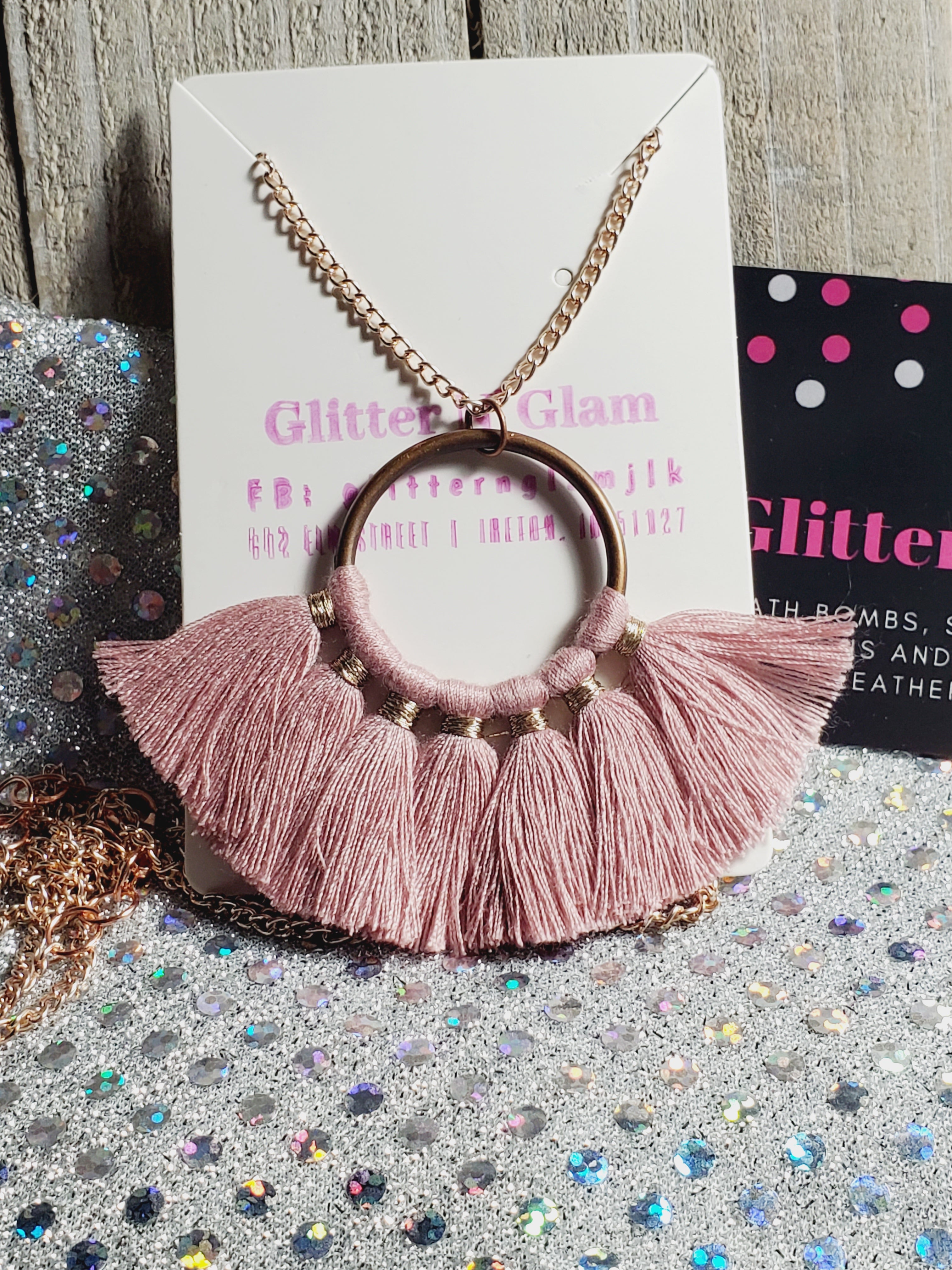 537 Dusty Pink Tassel Necklace