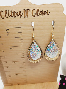 256 Rosegold, Gold n Silver Sparkly Three Layer Teardrops Dangle Earrings