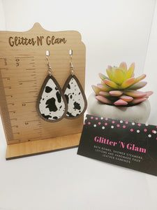 258 Wood with Cow Hair on Leather Dangle Earrings