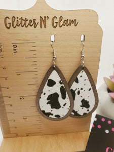 258 Wood with Cow Hair on Leather Dangle Earrings