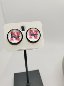 929 Huskers White/Red Stud Earrings