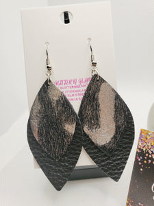 447 Black/Silver Hair-on Leather Dangle Earrings