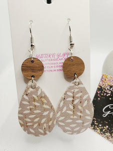 469 Wood with Leather on Cork Dangle Earrings