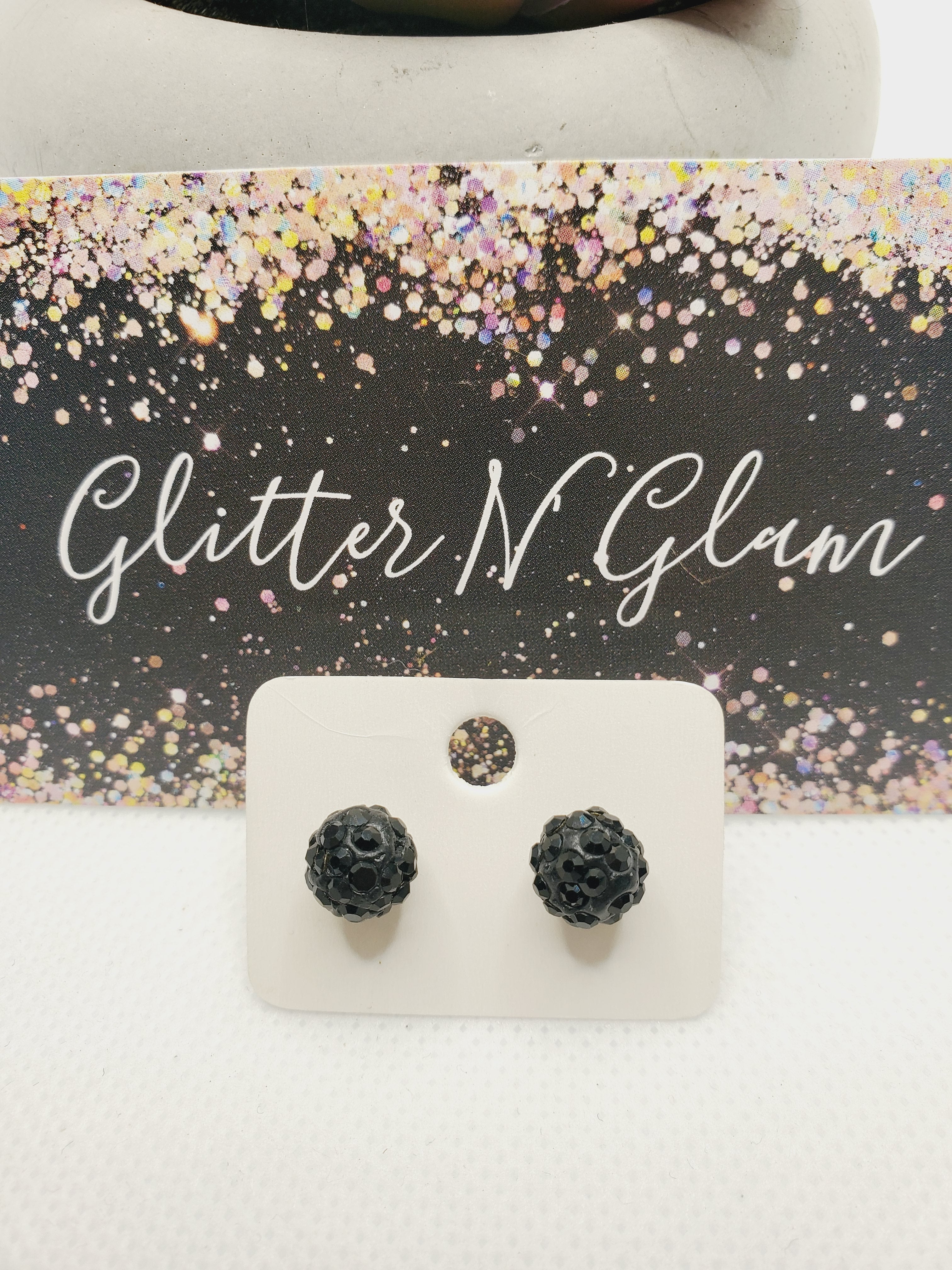 1002 Black Sparkly Stud Earrings