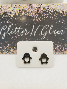 1070 Black Penquin Stud Earrings