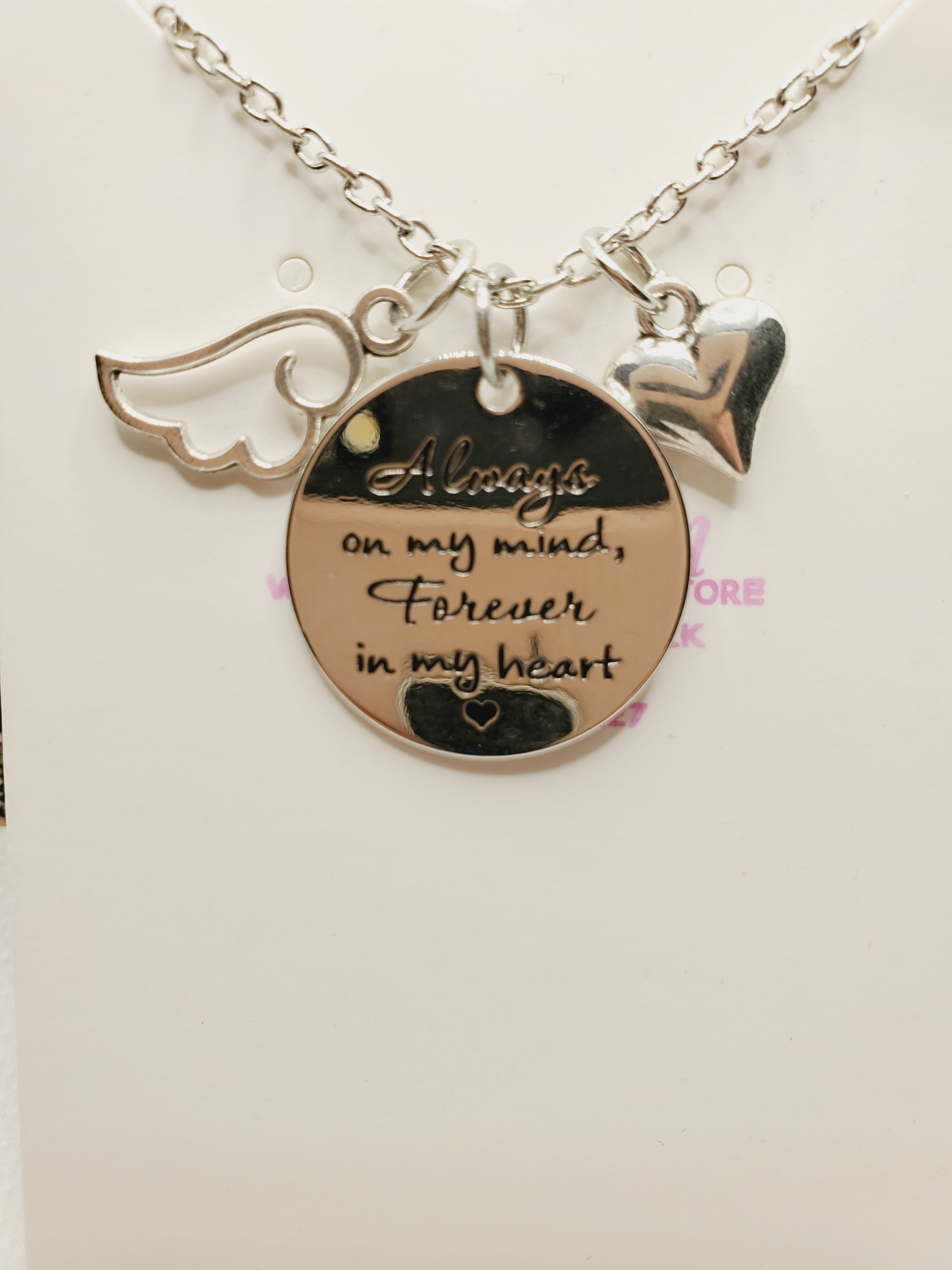 566 Silver Short Necklace "Always on my mind Forever in my heart" with Bracelet