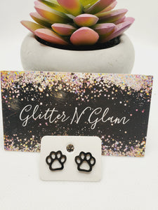 1169 Black Paw Print Stud Earrings