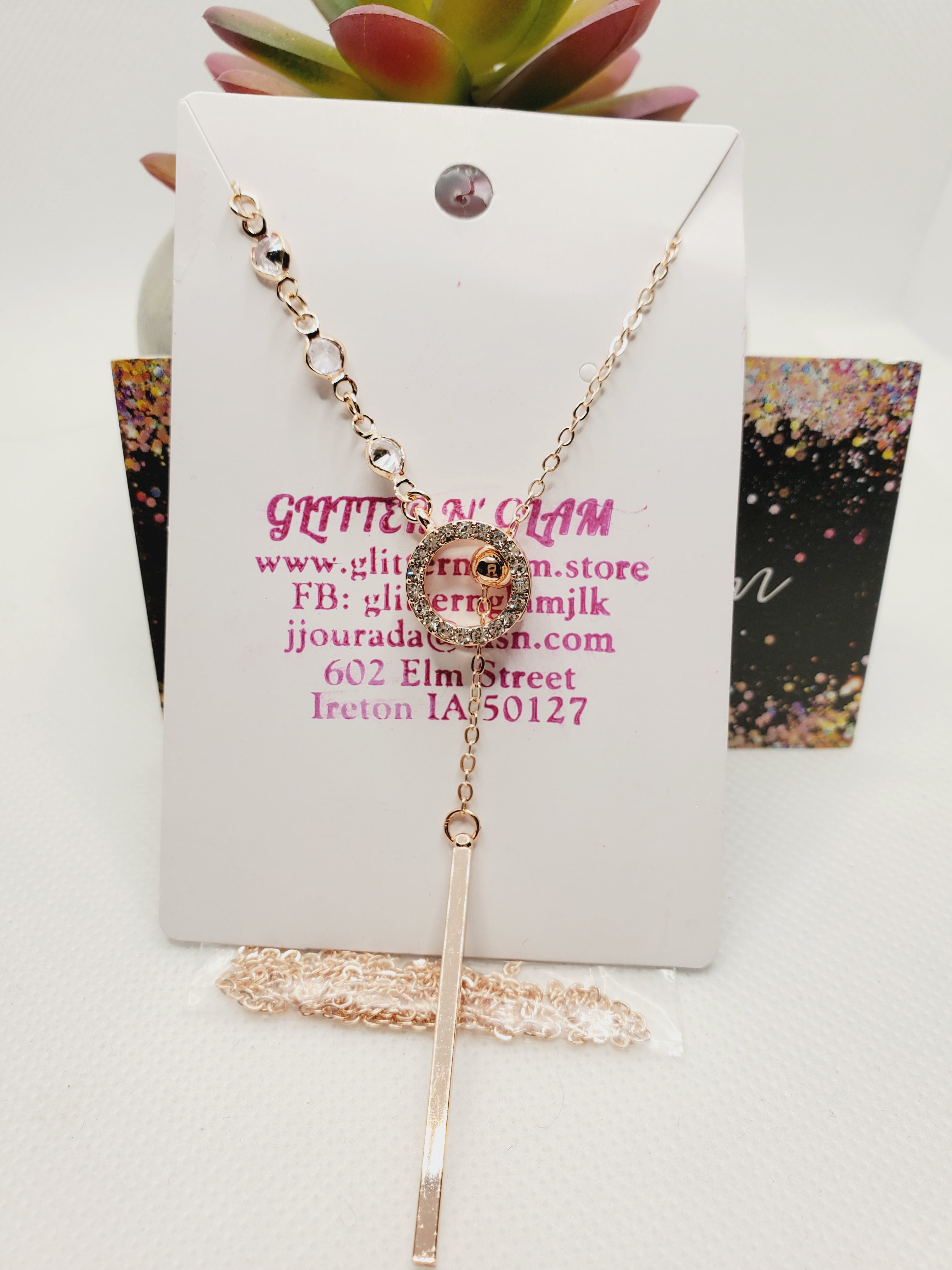 1216 Rosegold Long Statement Necklace