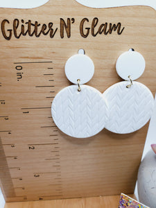 1183 White Clay Dangle Earrings with Design