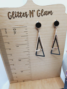 1190 Black and Rosegold Triangle Dangle Earrings