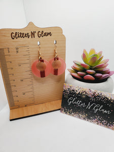 1194 Pink Resin and Wood Circle Dangle Earrings