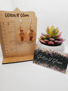 1195 Coral Resin and Wood Circle Dangle Earrings