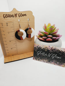 1197 Black/White Resin and Wood Dangle Earrings