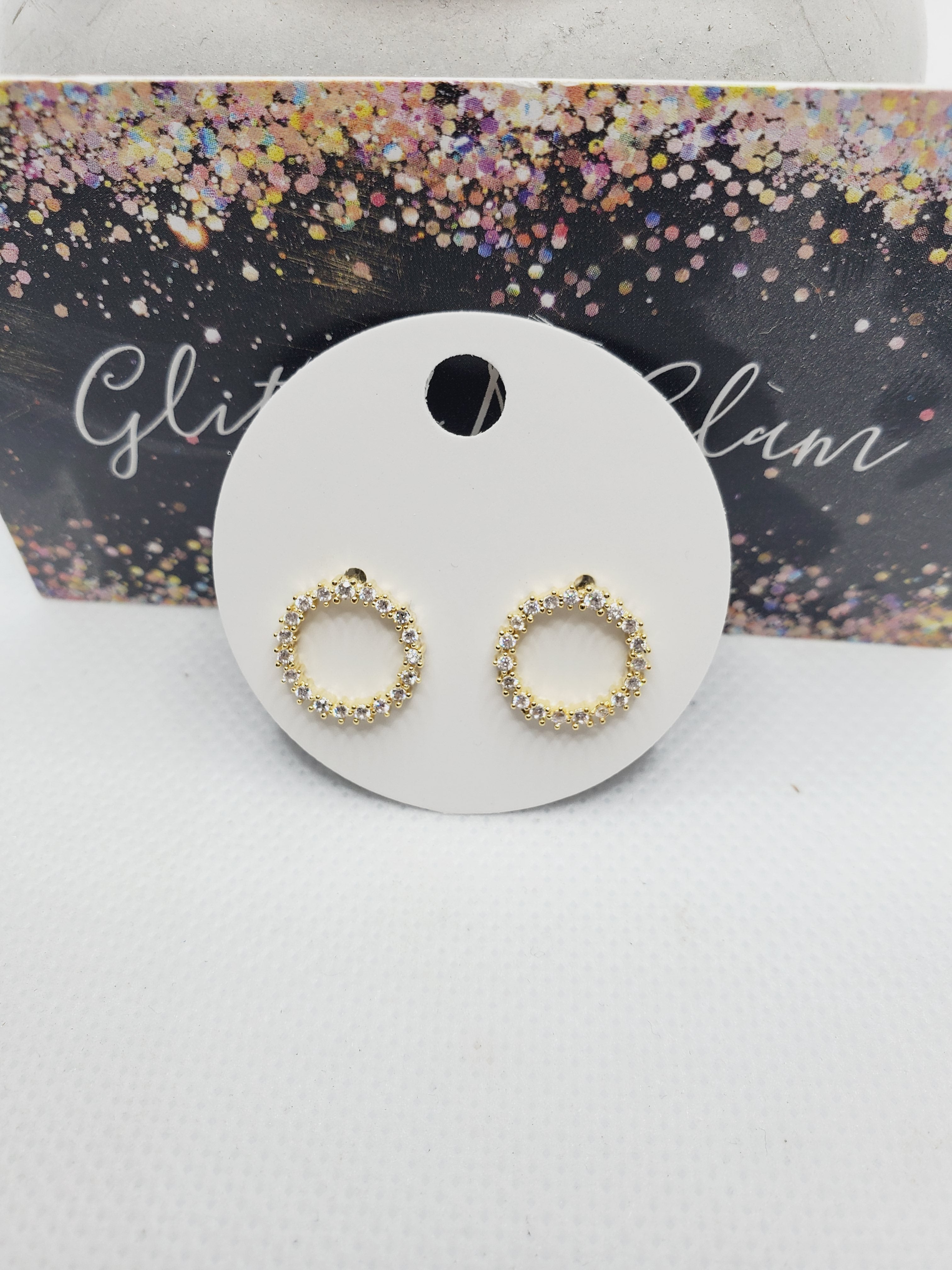 1292 Sparkly Gold Circle Stud Earrings