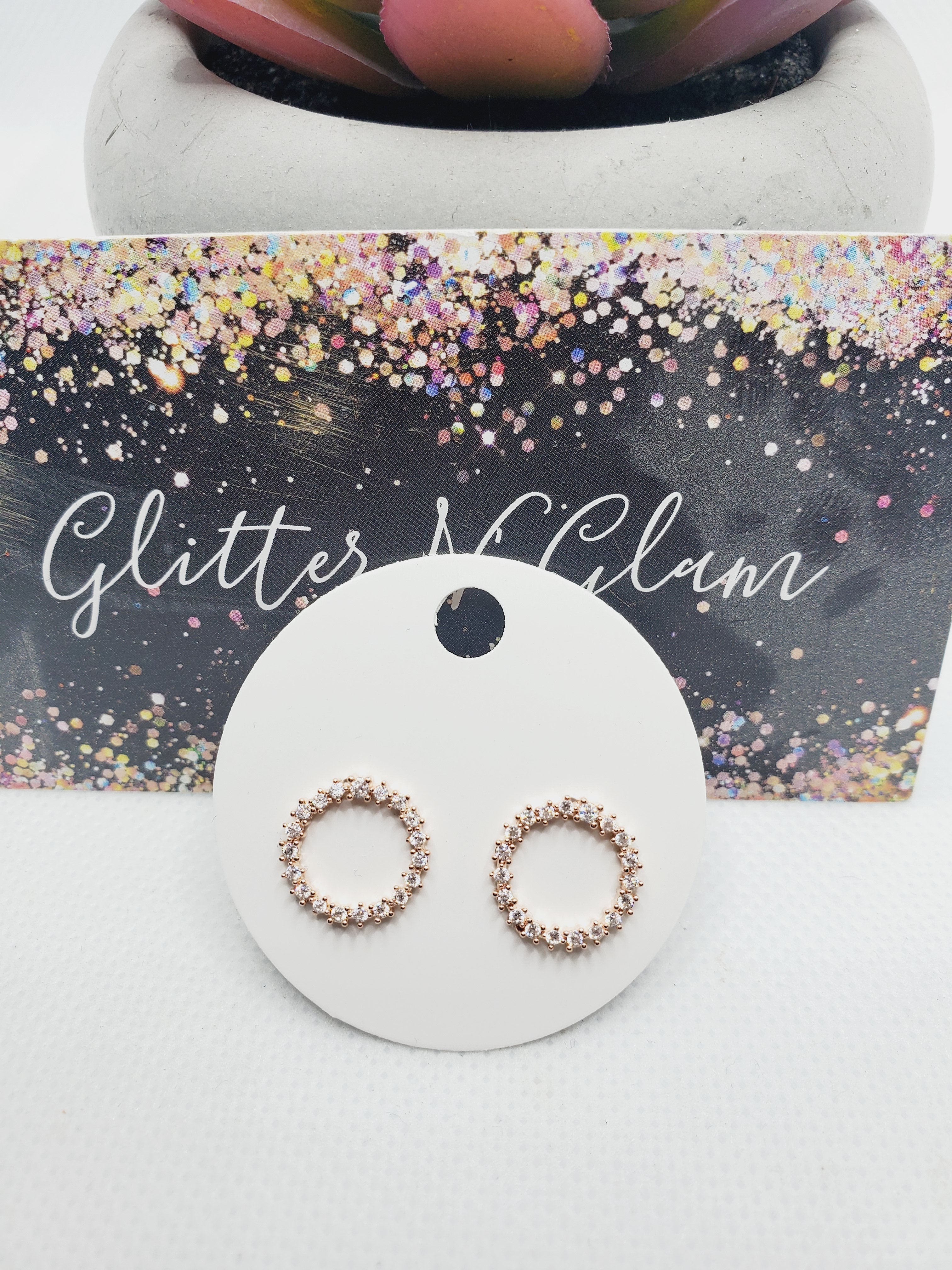 1291 Sparkly Rose Gold Circle Stud Earrings