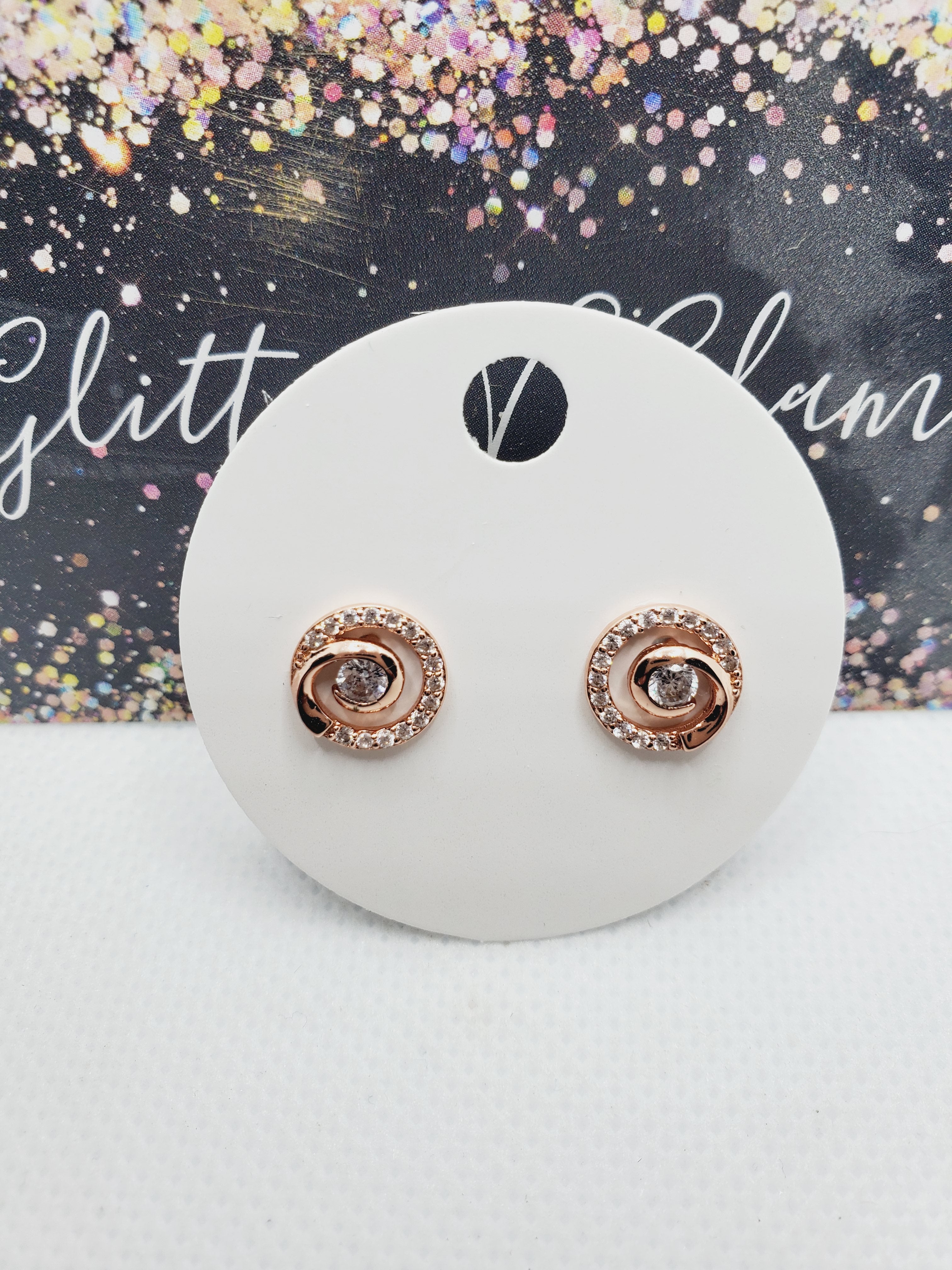 1305 Sparkly Rose Gold with Cz Stud Earrings