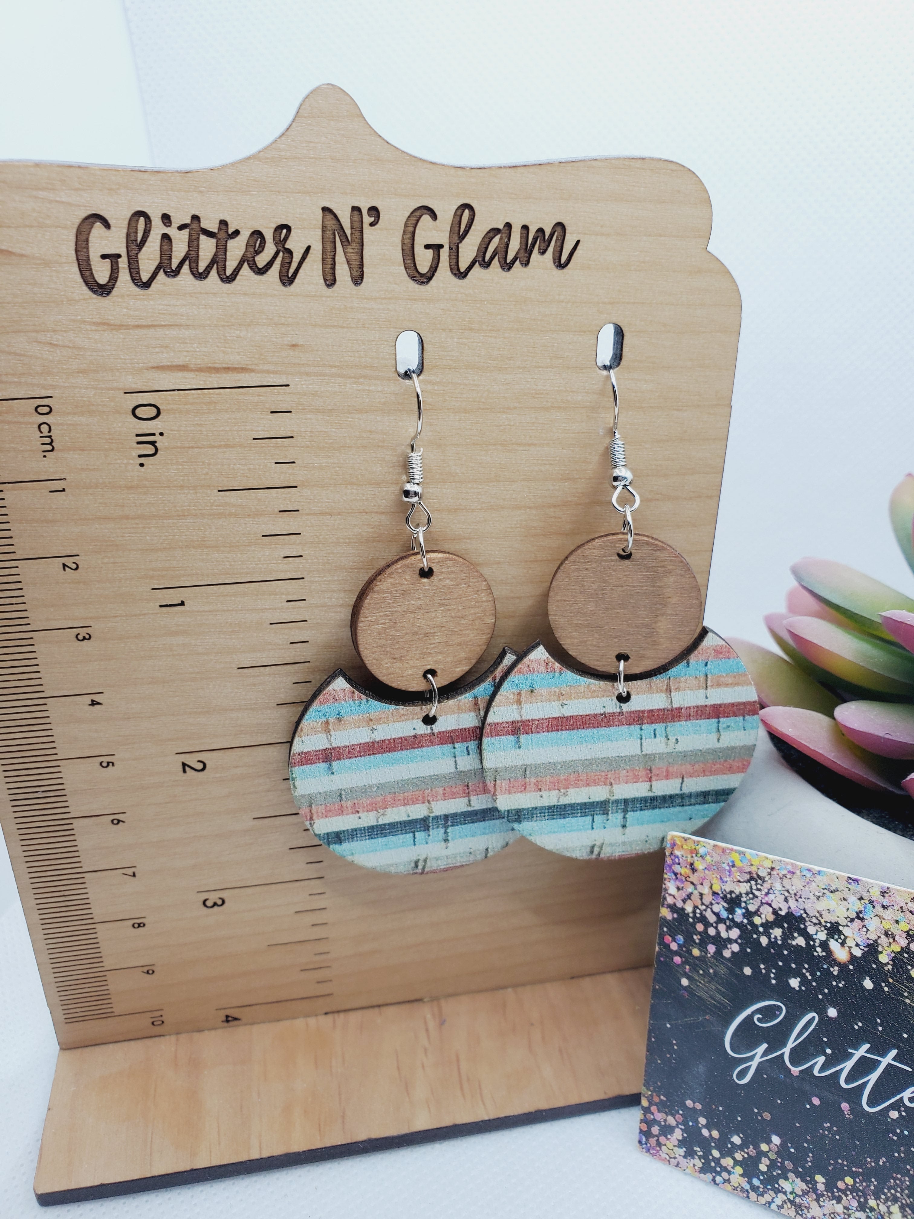 1318 Multi-Colored Striped Wood Earrings