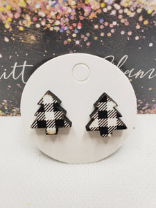 1491 Wood Black and White Tree Stud Earrings