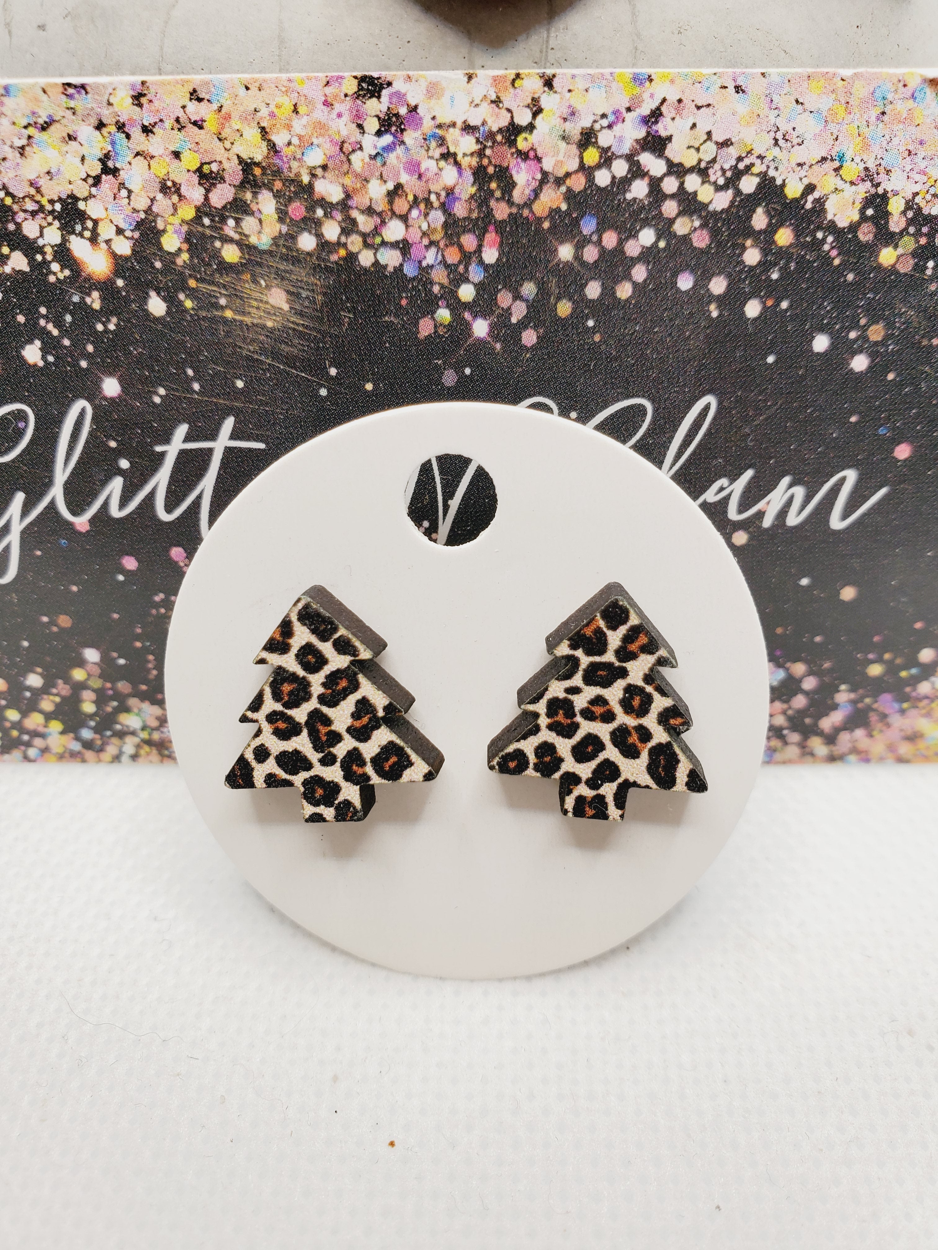 1506 Animal Print Christmas Tree Stud Earrings