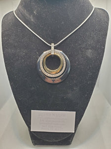 1523 Long Circle Sweater Necklace with Cz and Gold and Gunmetal Accents