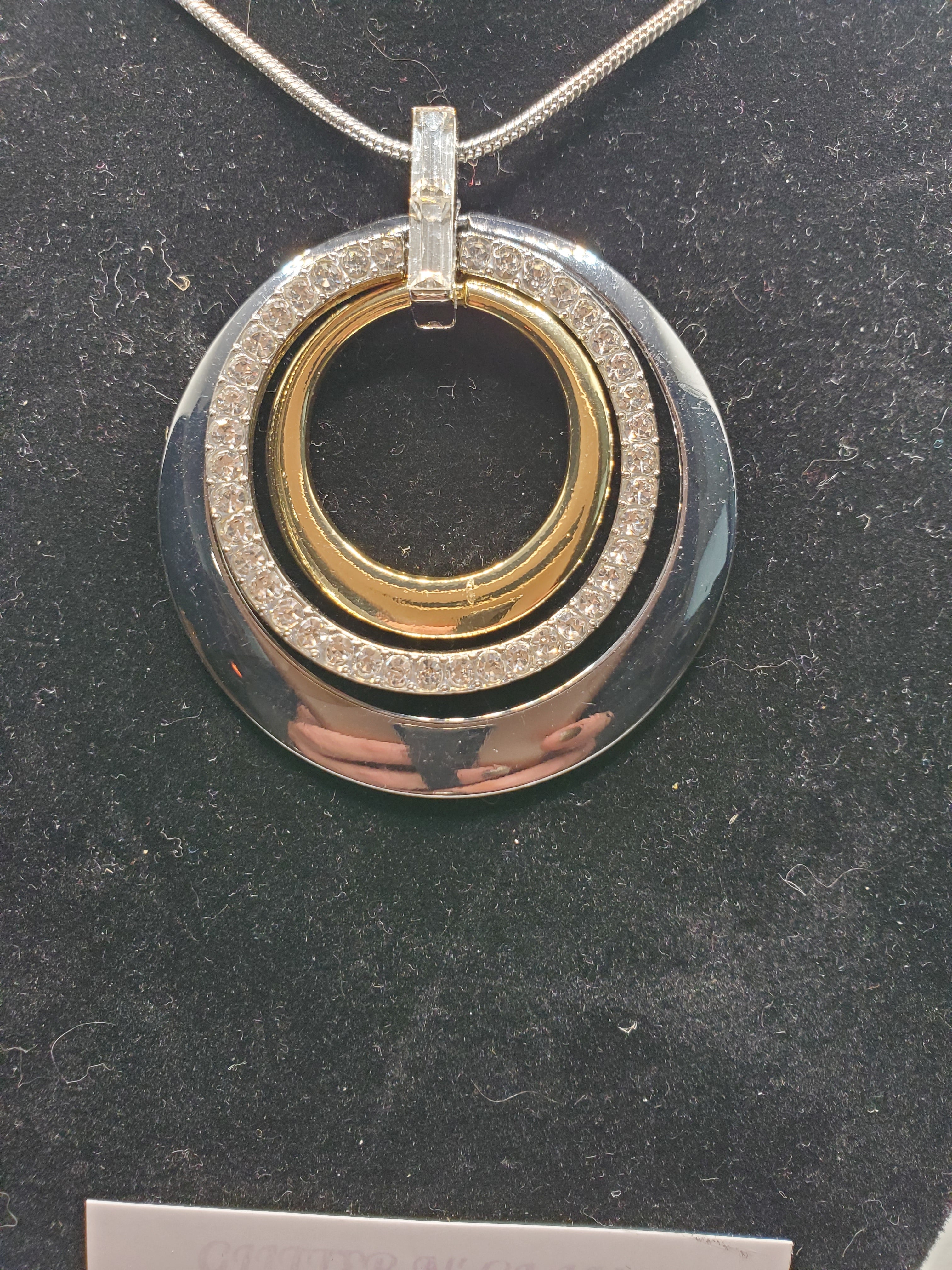 1523 Long Circle Sweater Necklace with Cz and Gold and Gunmetal Accents