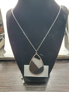 1544 Wood Grain Long Sweater Necklace ,gray, blavk and brown