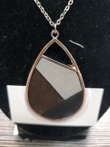 1544 Wood Grain Long Sweater Necklace ,gray, blavk and brown