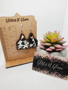 1606 Hair on Leather with Wood Cow Print Dangle Earrings