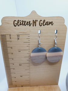 1599 Gray and Peach Resin/Wood Dangle Earrings