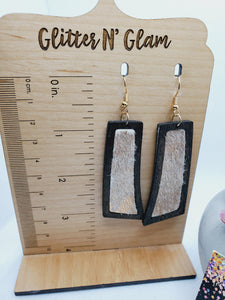 1567 Rosegold Hair on Leather/Wood Dangle Earrings