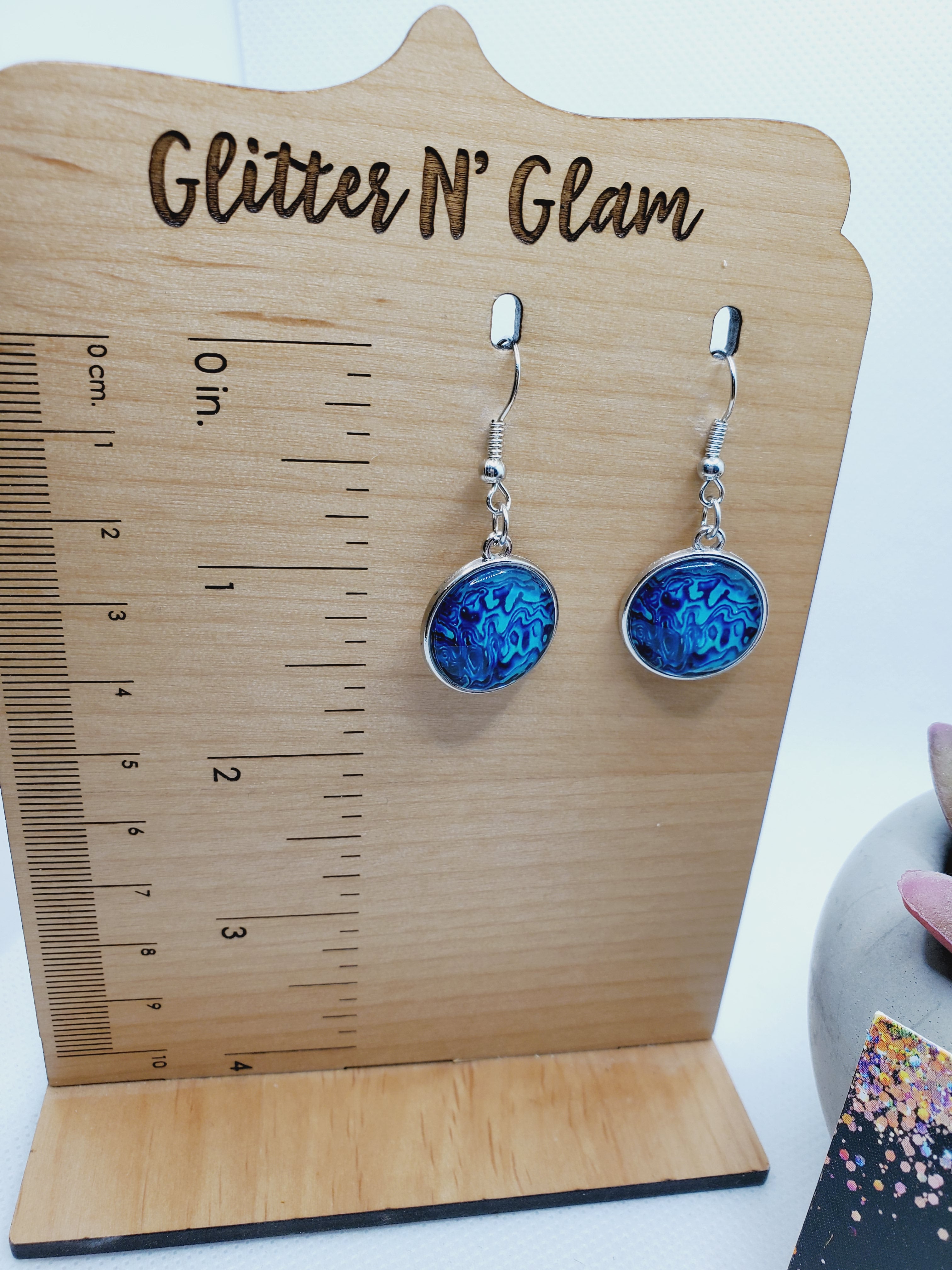 1638 Dark Blue and Lt Blue Swirly Stud Dangle Earrings